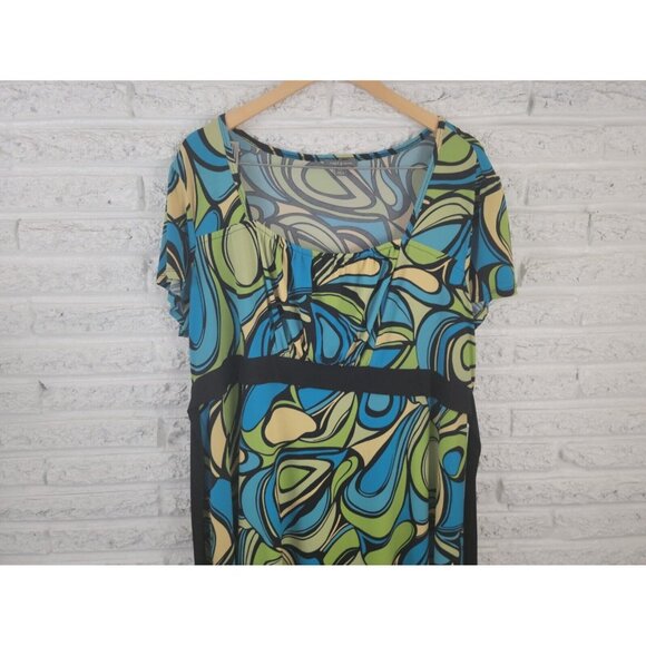Apt 9 Women Dress 2X Plus Shirt Cap Sleeve Pullover Green Abstract WAT129E - Picture 4 of 11